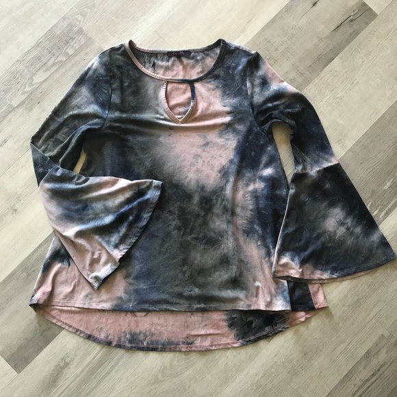 Olivia Sky SO SOFT Boho Hippie Bell Sleeve High-Low Tie-Dye Flowy Long-Line Med - Picture 1 of 5